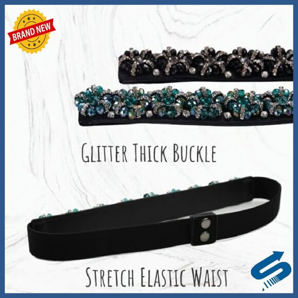 Thin Stretch Belt Rhinestone Beaded Buckle Elastic Waist S M L XL XXL XXXL main image 6